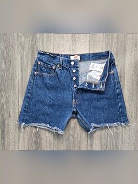 Levi’s 501 Cutoff Denim Shorts W33 Blue Button Fly Raw Frayed Hem Y2K.